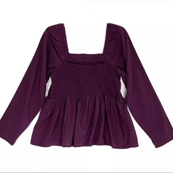 Old Navy Womens Seersucker Smocked Babydoll Blouse Peplum Peasant Large Purple - Picture 6 of 14